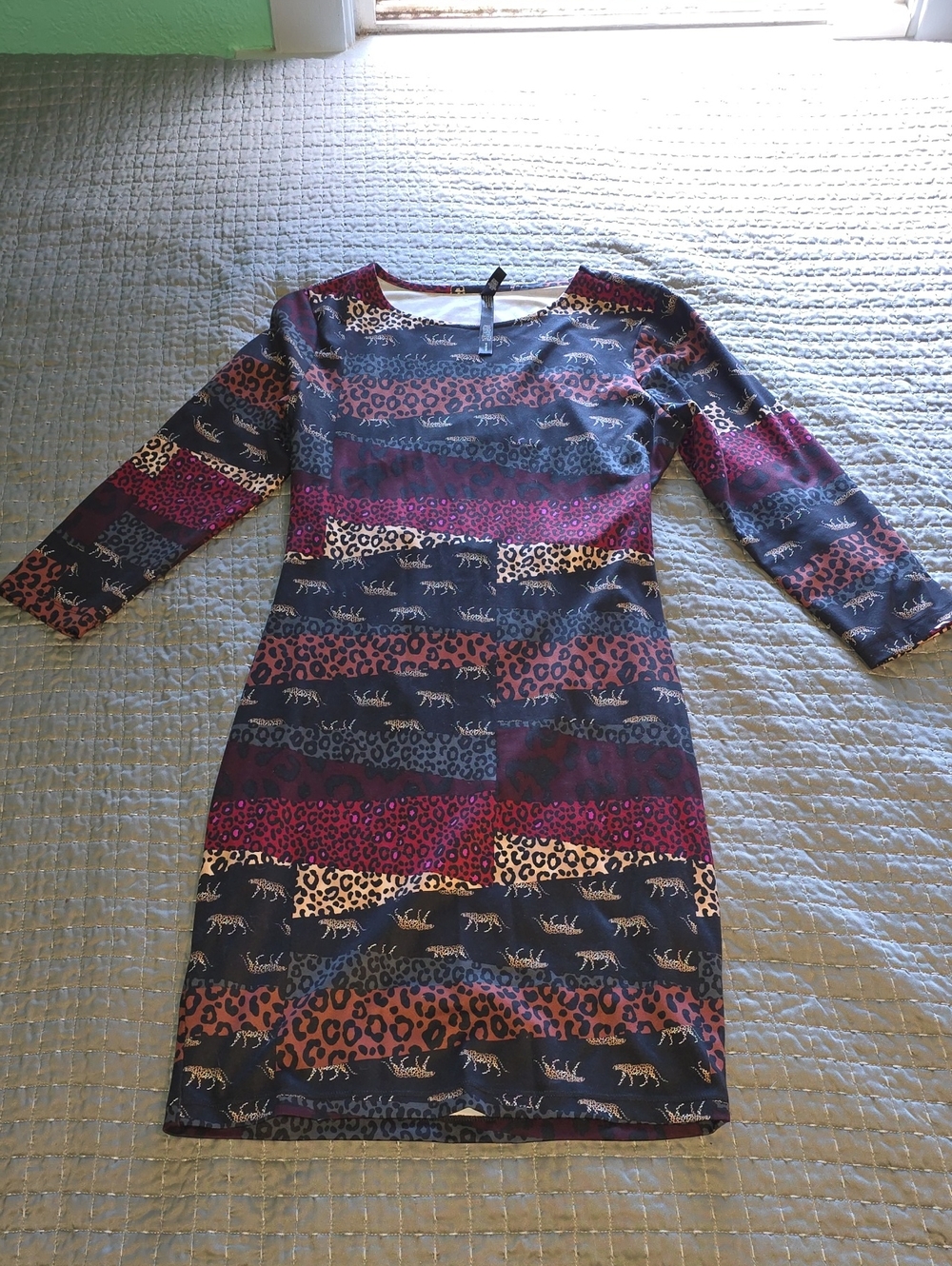 Victoria's Secret Burgundy and Black Striped Animal-Print Sheath Dress